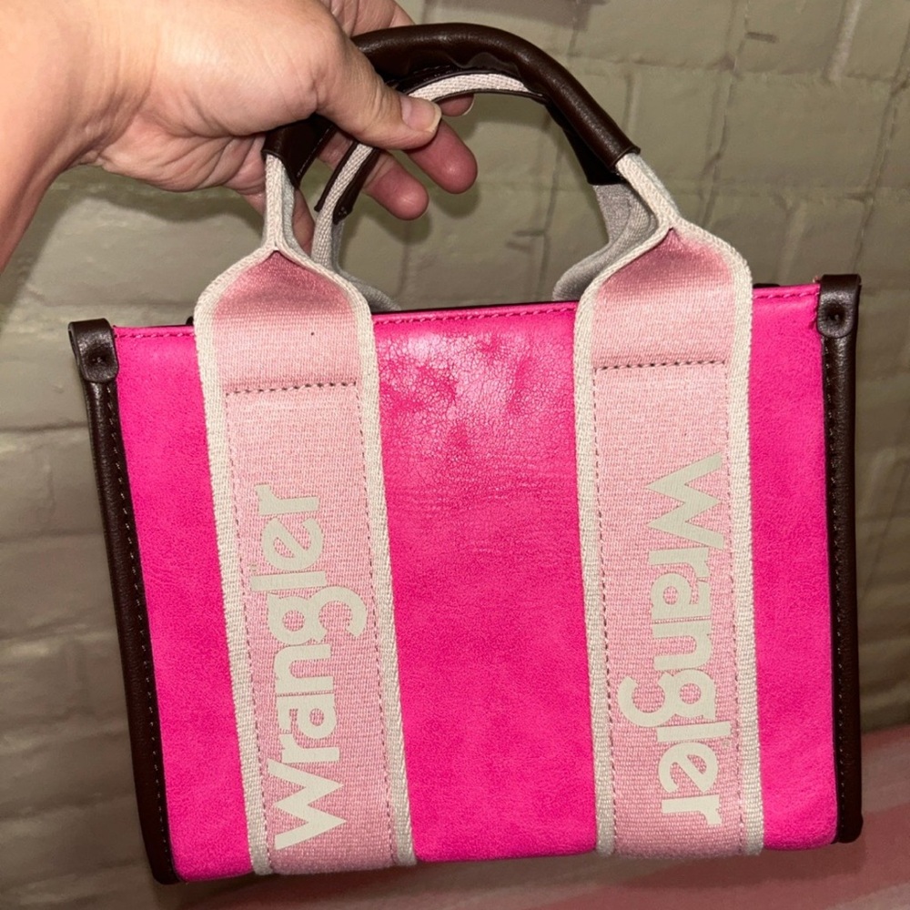 Wrangler Vibrant Pink Tote with Brown Accents